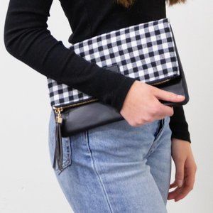 Fold Over Clutch - Black & White Buffalo Check